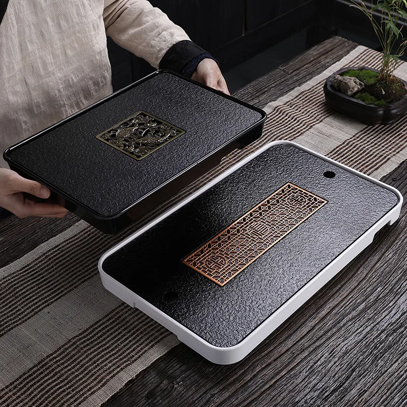 Ebonite Simple tea tray Household water storage and drainage Small drain tray for dry brewing tea coffee ceramic tea tray