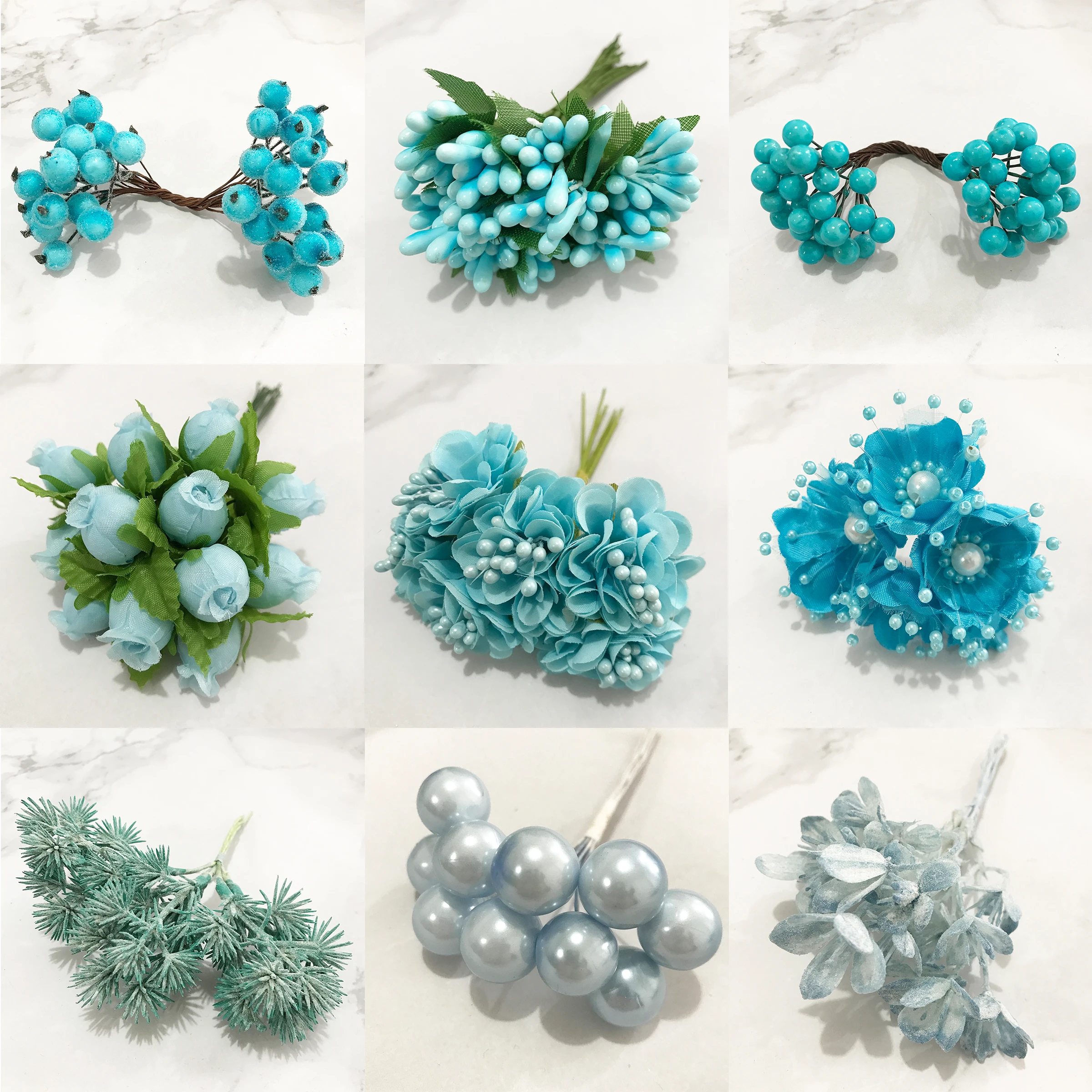 

6/10/12/50/70/90pcs Mix Blue Flower Cherry Stamen Berries Bundle DIY Christmas Wedding Cake Gift Box Wreaths Decor