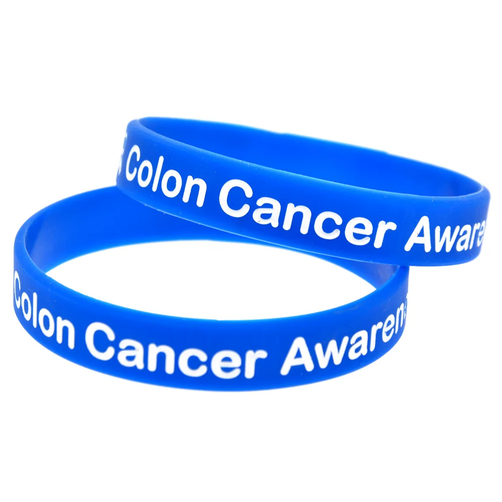 

50 PCS Colon Cancer Awareness Silicone Bracelet Black and Blue Debossed Logo