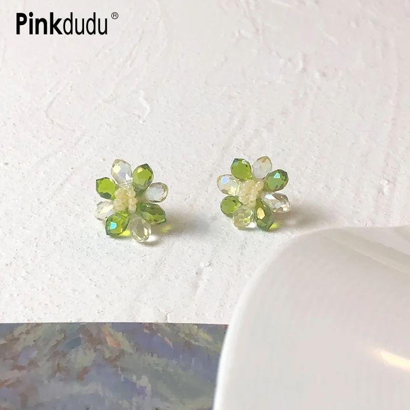 

Модные Зеленые Серьги-гвоздики Pinkdudu в виде цветка из бисера, украшенные стразами, украшения для женщин, подарки PD791