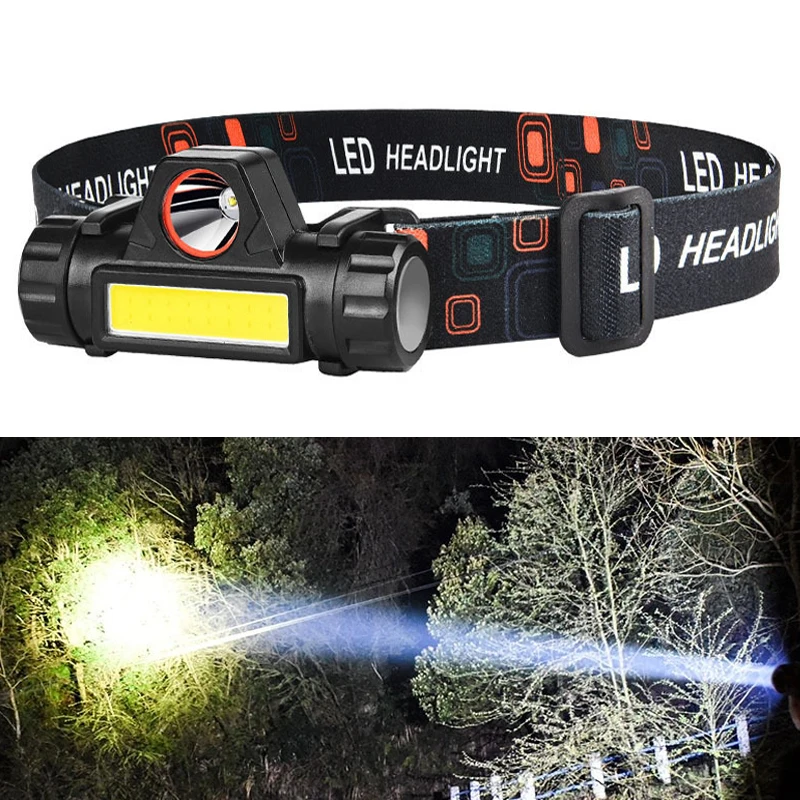 

Portable mini Powerful LED Headlamp XPE+COB USB Rechargeable Headlight Built-in Battery Waterproof Head Torch Head Lamp