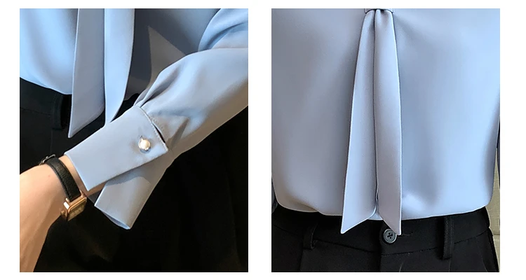 Женская шифоновая блузка с длинным рукавом V-образным вырезом и бантом | одежда