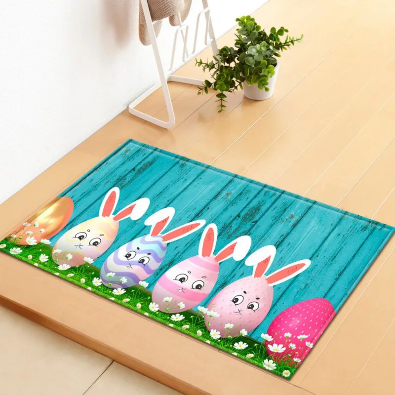 

1Pcs Happy Easter Rugs Bunny Eggs Flower Cute Bath Rug Runner Comfort Mat Non-Slip Doormats Carpet for Bathroom Kitchen