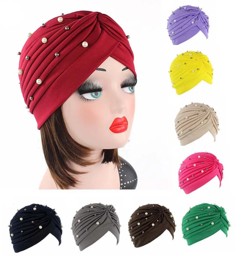 

New Fashion Women Starry Sky Beaded Stretchable Turban Hat Head Cover Headband Ladies Turbante
