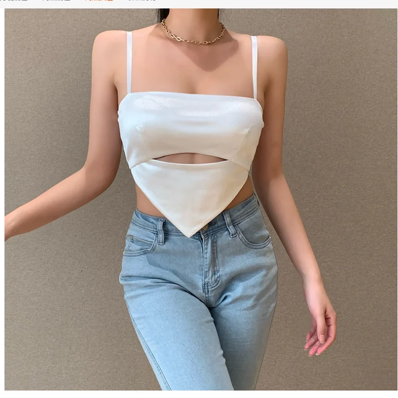 

Summer Sexy Halter Crop Top Women Solid Sling Square Collar Lace-up Open Back Shirt Fashion Satin Vest Camisoles Club Street