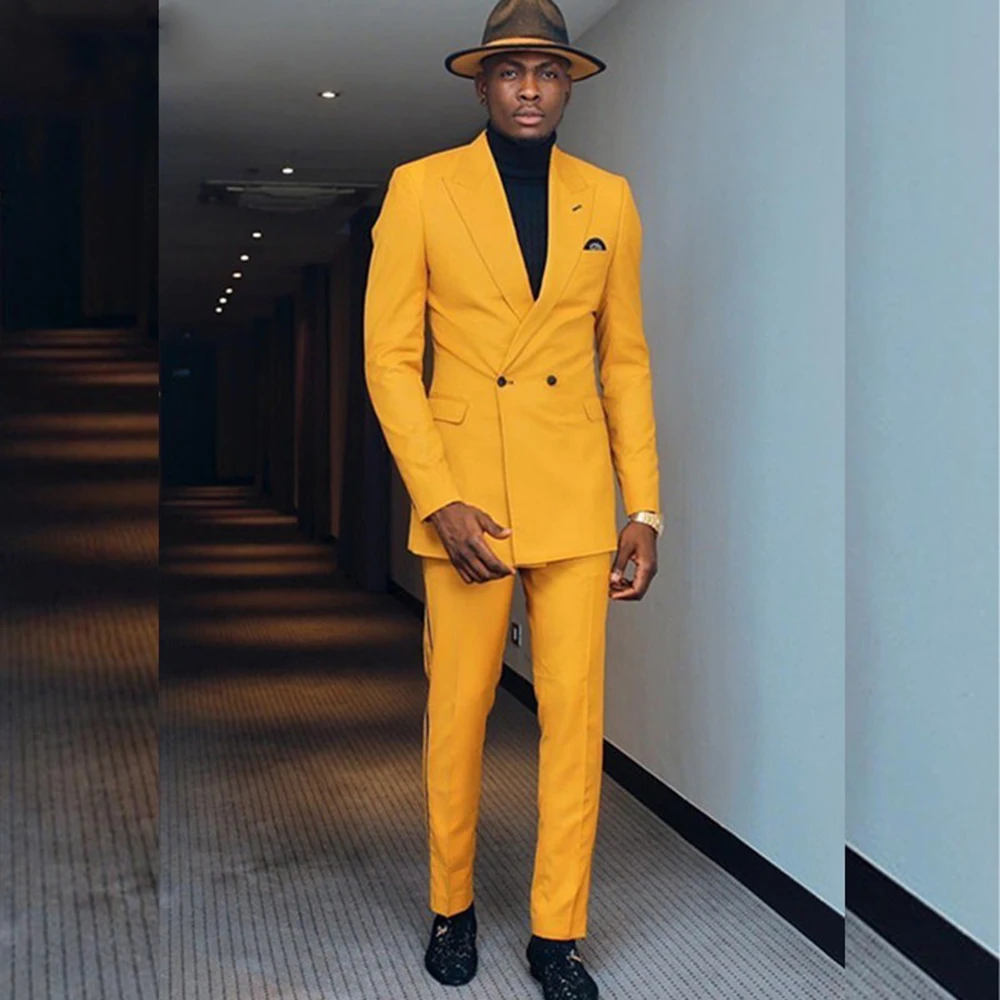 

Модный оранжевый мужской костюм, шикарный двубортный блейзер с пиковым отложным воротником, облегающие повседневные Свадебные Мужские костюмы для жениха, пиджак под смокинг с брюками