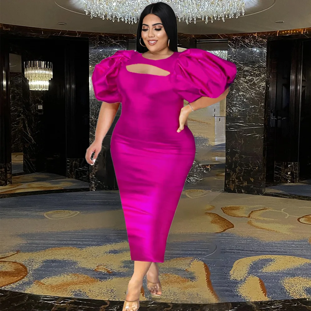 

Женское вечернее платье-футляр средней длины, розово-красное Привлекательное платье с пышными рукавами, элегантное облегающее летнее плат...