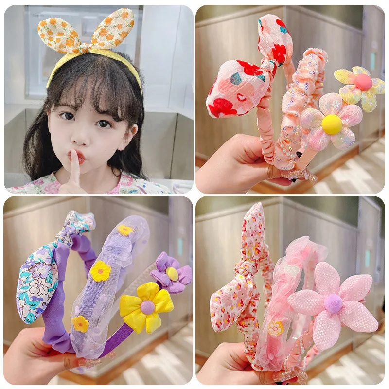 

High Quality 3 Pieces Kids Headband Set Pink Yellow Floral Series Summer Girls Cartoon Hair Accessories