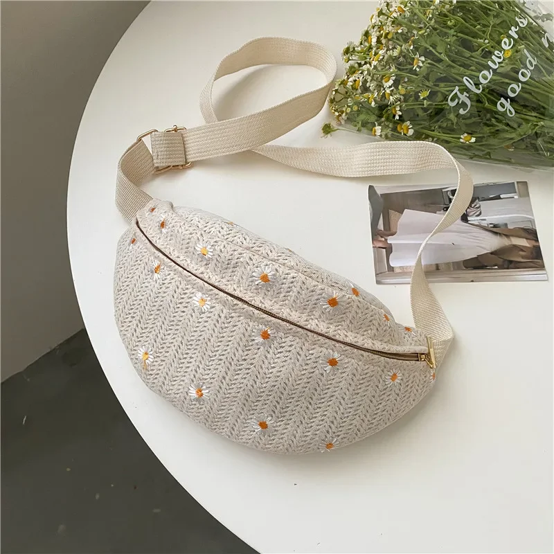 

Women's Waist Bag Straw Woven Ladies Shoulder Crossbody Bags for Women Summer Fanny Pack Fashion Phone Female Chest Bag