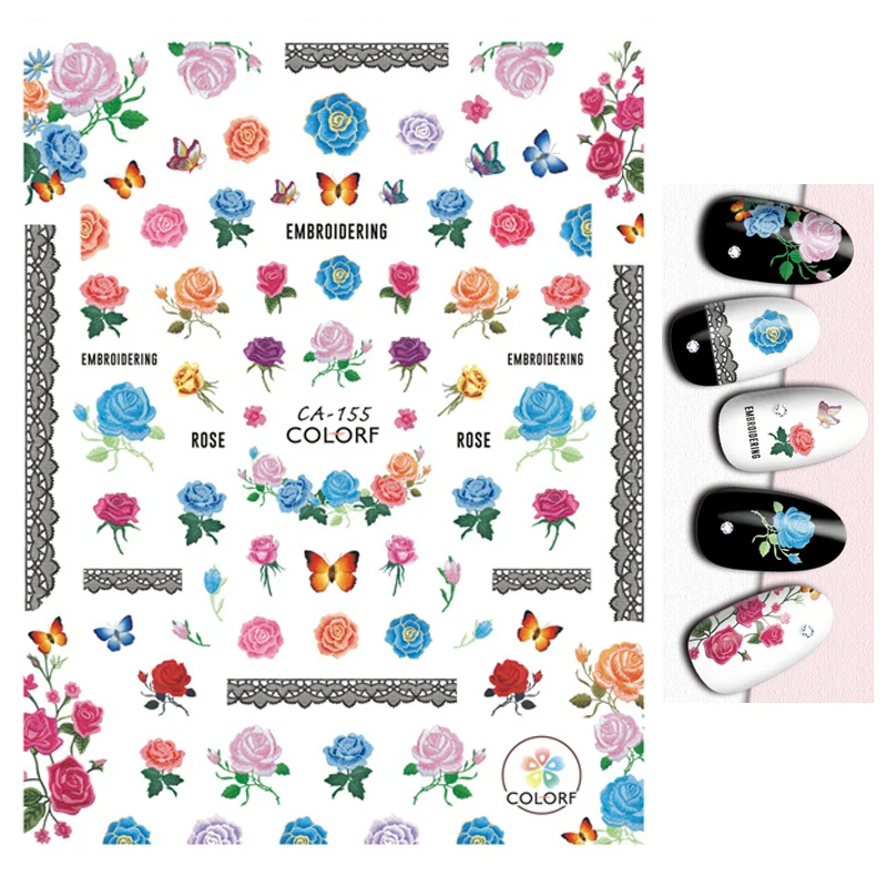 

Back Glue Stickers Embroidery Laces Flowers Butterflys Birds Nail Decals Decoration For Nail Art Manicure Beauty