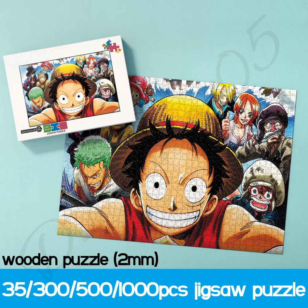 

One Piece Main Characters Jigsaw Puzzles Bandai Comics Cartoon 35 300 500 1000 Pieces Wooden Puzzles for Kids Educational Toys