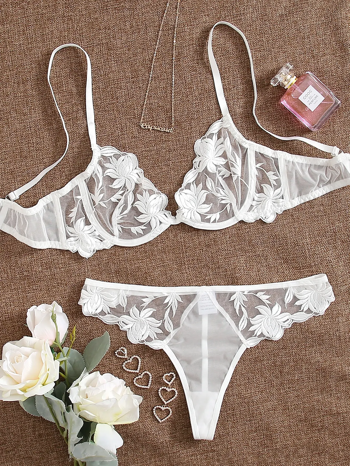 Bra Panty Sets Elegant Lingerie Set: Sheer Bra with Matching Panties, Delicate Lace, and Shoulder Straps Bra Panty Sets Elegant Lingerie Set: Sheer Bra with Matching Panties, Delicate Lace, and Shoulder Straps