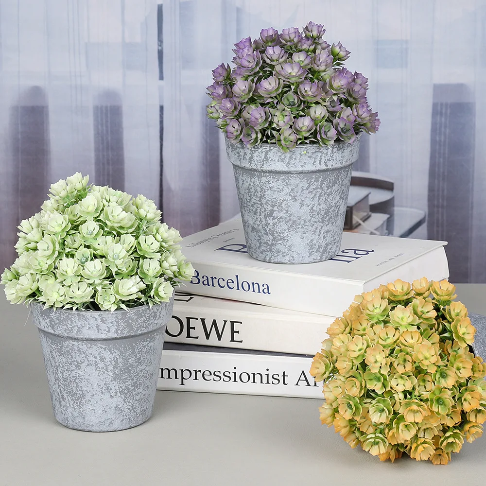 

Artificial Flowers Plants Potted Green Bonsai Pot Plants Fake Flower Ornaments Rose For Home Decoration