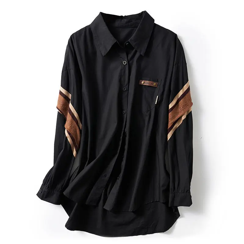 

Cotton Shirt Women's 2022 Spring Autumn New Coat Mid-Length Loose Female Jackets Simple Blouse Single-Breasted Jacket Ladies Top