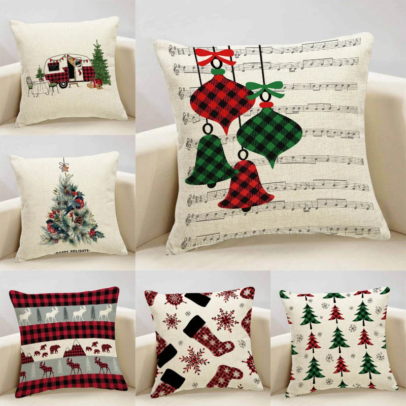 

Merry Christmas Home Decoration Pillow Case Santa Claus Tree Deer Cushion Cover New Year Xmas Polyester Sofa Pillowcase 45x45cm