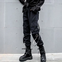 women fashion cargo pants streetwear black casual pants for women outdoor shopping trousers punk ribbons decoration with pockets