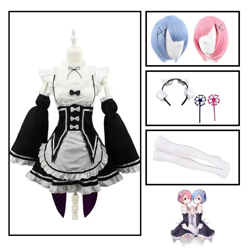 Костюм для косплея аниме Rem Ram костюм Re:zero Kara Hajimeru Isekai Seikatsu Kawaii Maid платье служанки