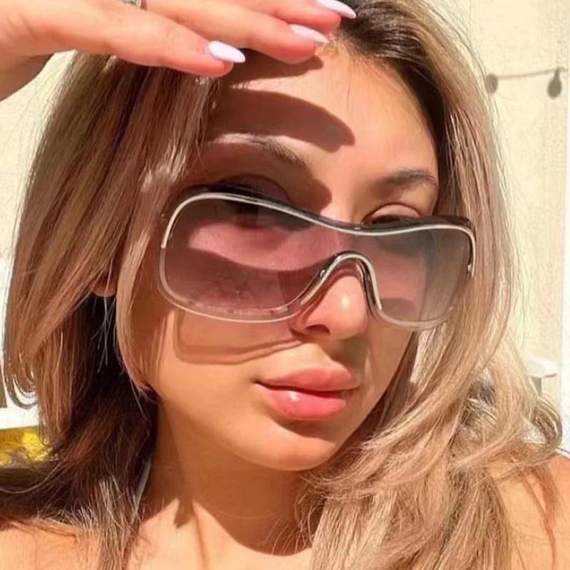 

Trends Big Rimless One Piece Frame Sunglasses Designer Women UV400 Gradient Lens Oversized Sun Glasses Eyewear Outdoor Beach