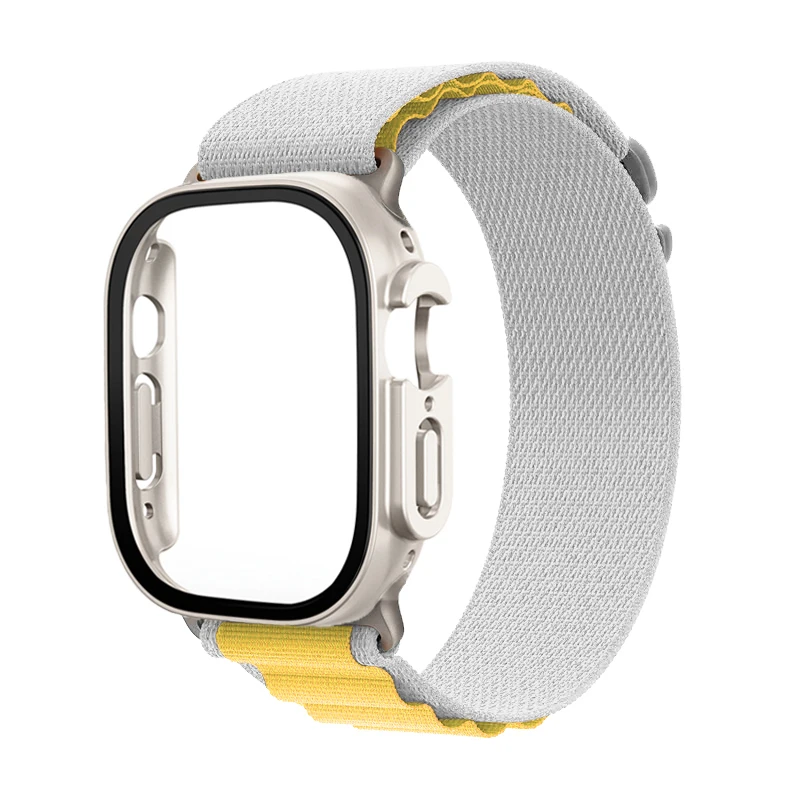 Modification Mod Kit Glass Case Strap for Apple watch band Ultra 49mm 8 7 6 5 4 45mm 41mm Alpine Loop Nylon belt Bracelet correa