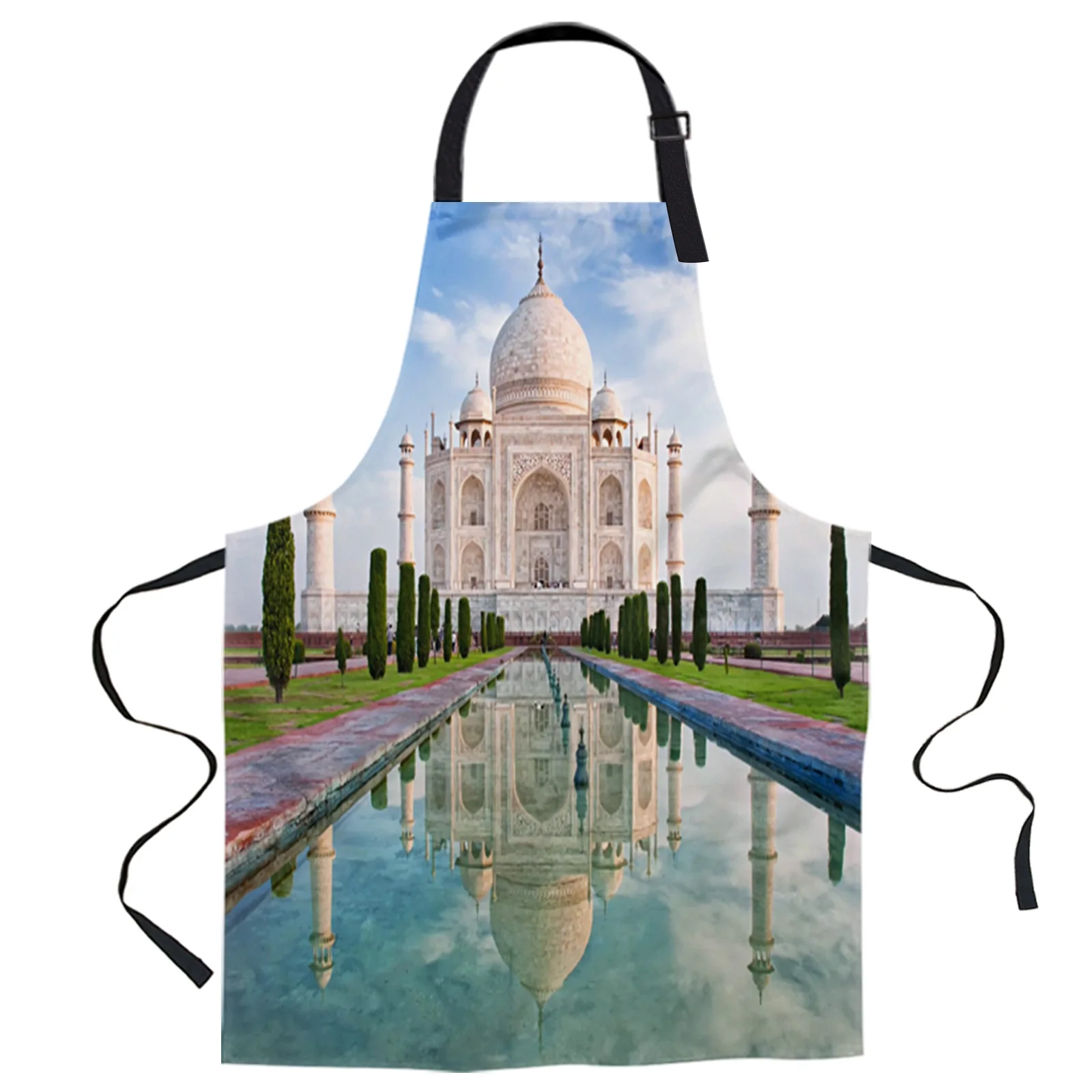 

Taj Mahal India Temple Design Adjustable Canvas Kitchen Coffee Apron Ladies Couple Cooking Dining