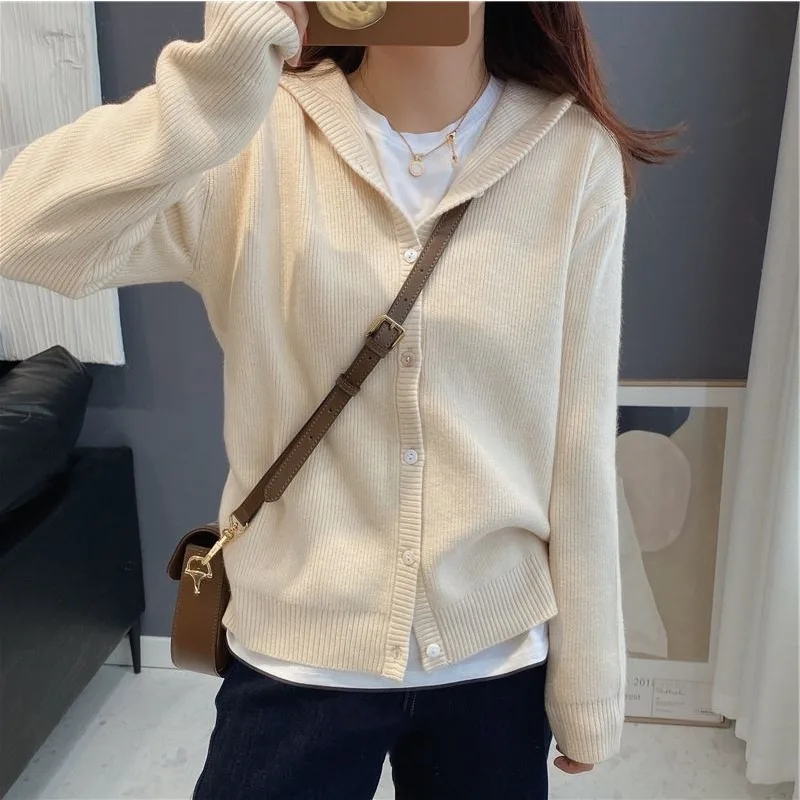 

Hooded Sweater for Women Korean Version New Autumn and Winter Slouchy Style Slim Knitted Cardigan for Women