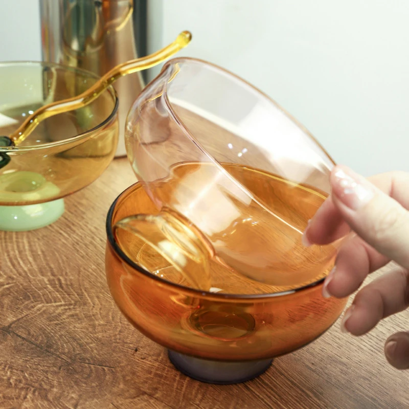 Прозрачная стеклянная чаша Vitrail с ложкой экологически чистый боросиликатный