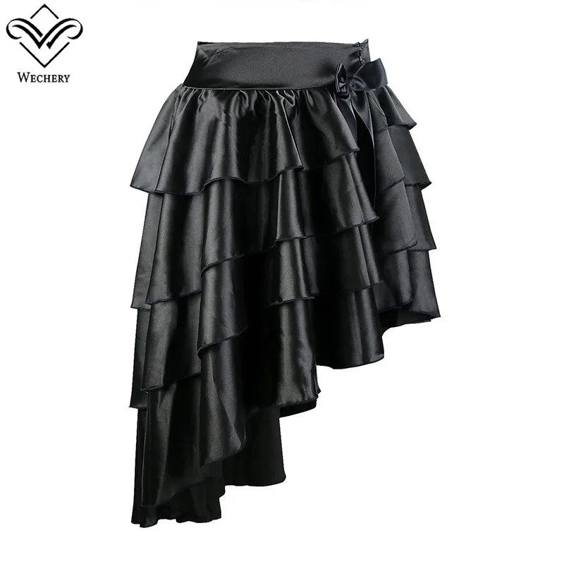 

Wechery Thick Satin Corset Skirt Black Sexy Knee Length Steampunk Gothic Vintage Corselet Skirts Party Pleated Skirt Clubwear