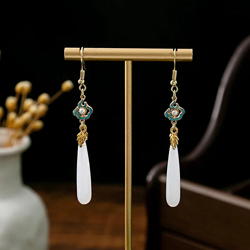 Новые модные нефритовые серьги-подвески в китайском стиле серьги на пуговицах