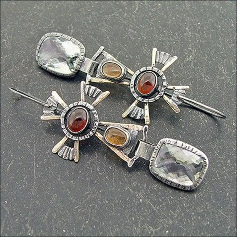 

2022 Gypsy Oval Red Stone Geometric White Earring Large Hollow Out Two Tone Metal Carved Long Dangle Earrings For Women Jewelry