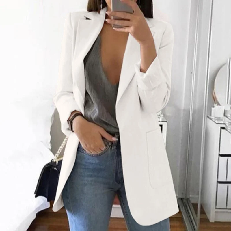 Women Blazer Coat Suit Jacket Fashion Business Solid Color Lapel Long Sleeve Female Outerwear Blazers Outerwear High Quality Red