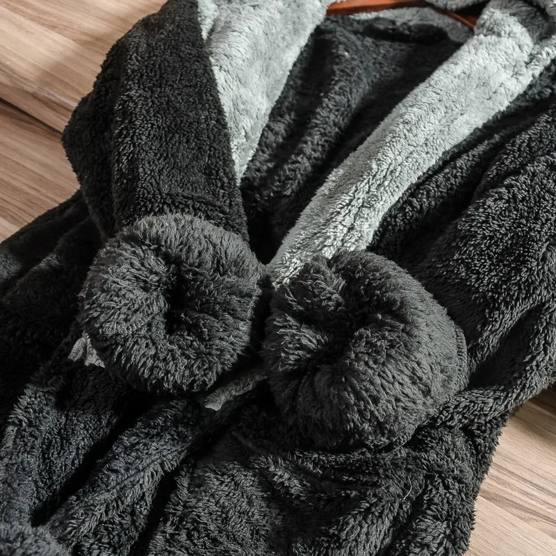 Fall/winter Coral Wool Bathrobes For Men And Women Flannel Thickening Home Wear Sleep Night Robe