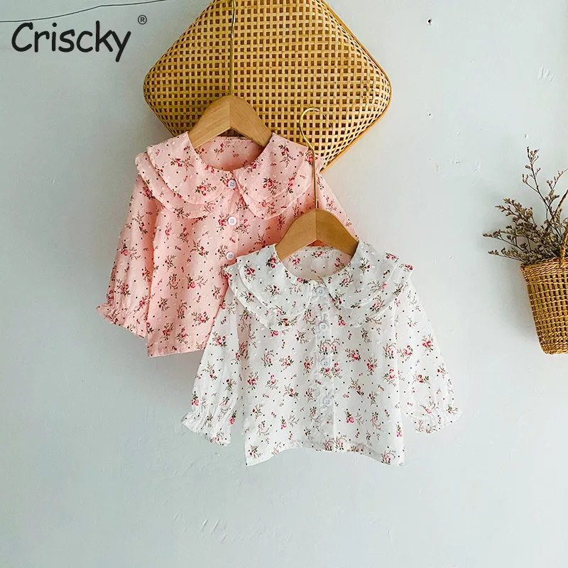 

Criscky Girls Blouses Clothes Baby Spring Shirts Toddler Infant Cherry Print Tees Tops 1 2 3 4 Years Kids Cotton Shirt