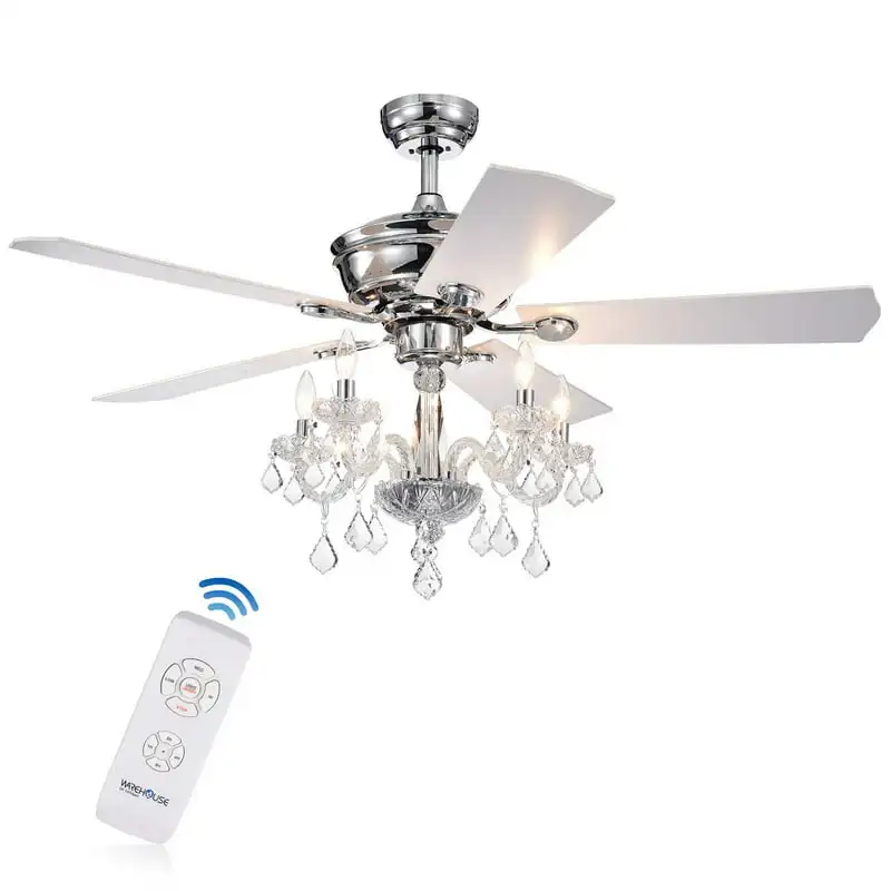 

III 52-Inch 5-light Chrome Ceiling Fans with Crystal Branched Chandelier (Remote Controlled)