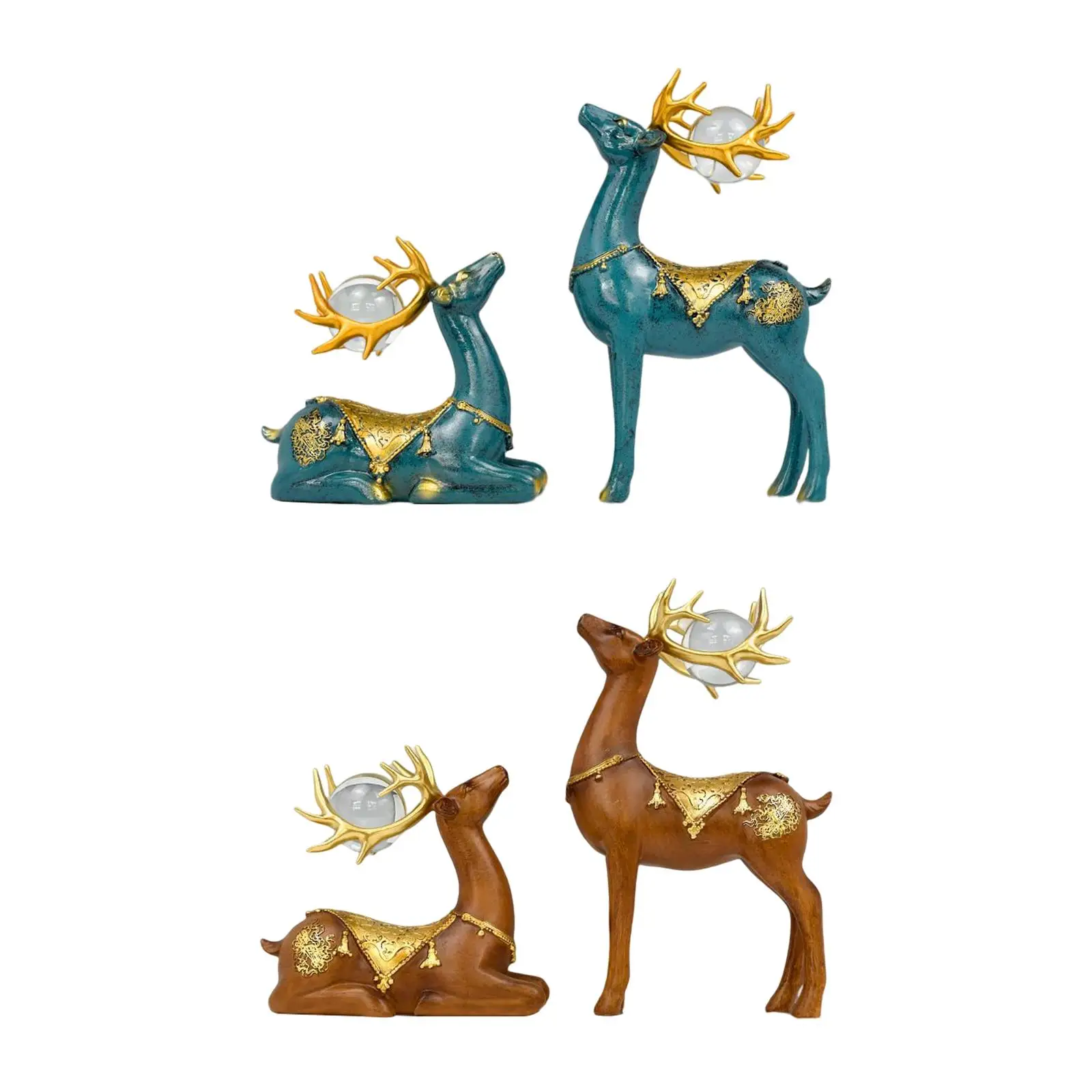 

2x Nordic Reindeer Statues Figurine Elk Couple Sculpture Gift Craft Collection Ornament for Desk Bookshelf Cafe Home Decor