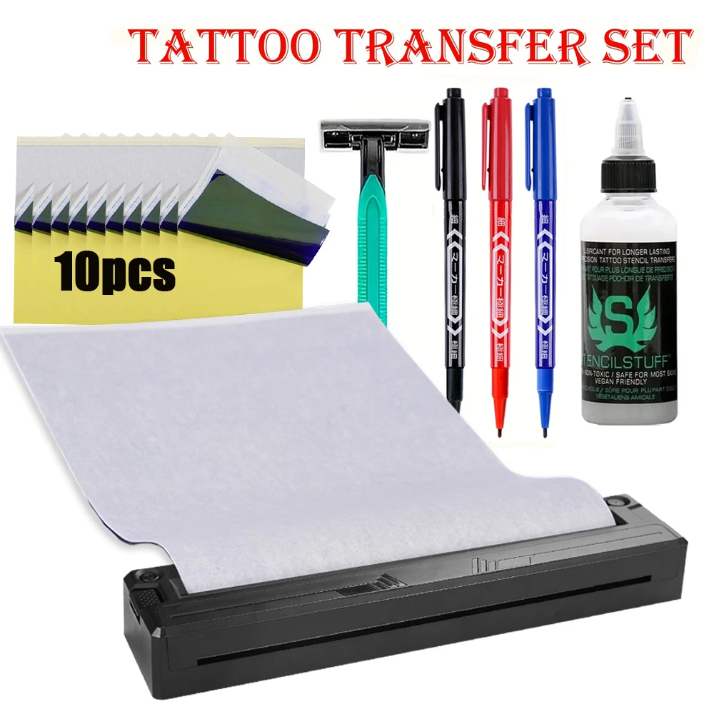 Фото Беспроводной аппарат для татуировок: портативный принтер для тату-трафаретов с термобумагой и кремом-гелем для переноса рисунка №1