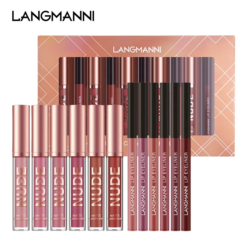 

Langmanni 6+6 Makeup Liquid Lipstick Lip Liner Combination 12 Pcs/Sets Non-stick Cup Matte Lip Gloss Sexy Colors Lip Paint DC08
