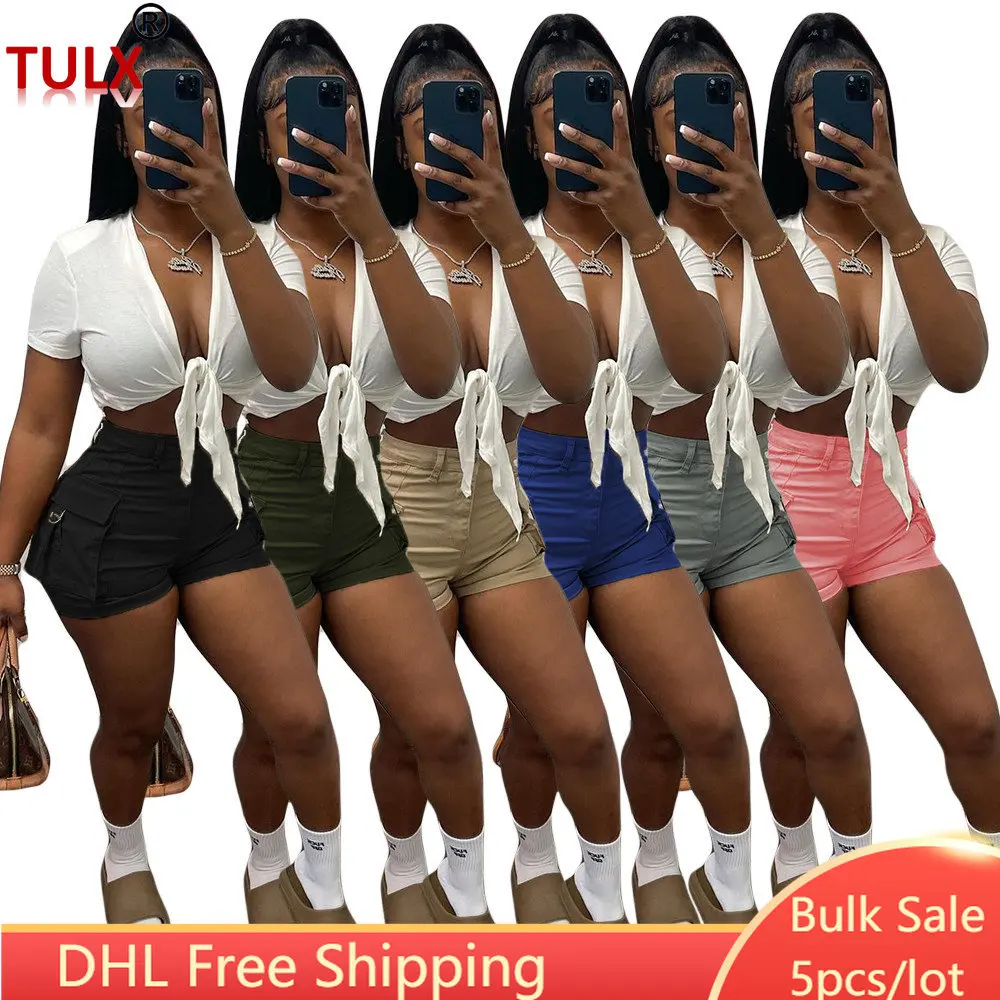 

Шорты-карго Женские однотонные на молнии с большими карманами, 5 шт.