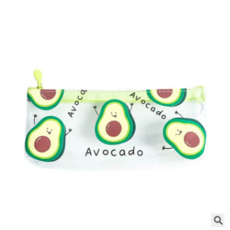 

Green Avocado Pen Case INS Style Women Cosmetic Bag Stationery Holder Transparent PVC Pencil Bag Children School Supplies
