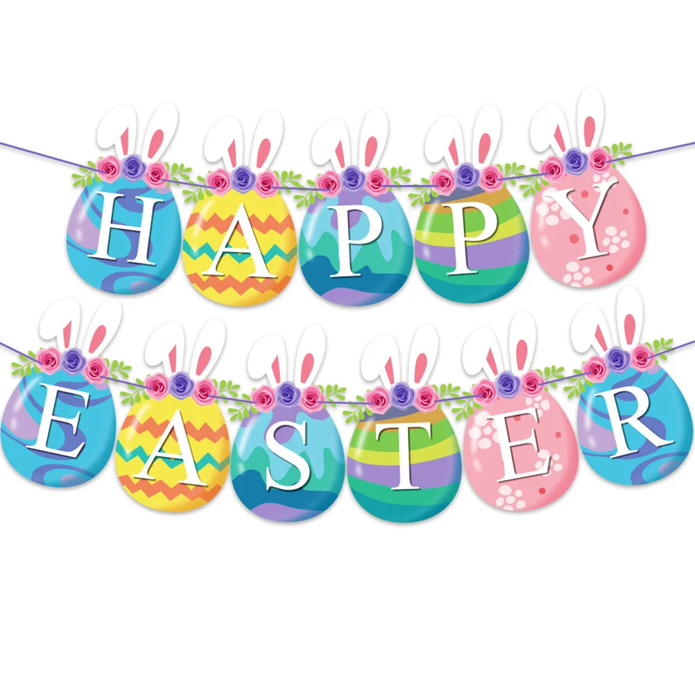 

Easter Banner Happy Decorations Bunny Decor Sign Bunting Party Garland Hanging Gift Mantle Farmhouse Kids Decoration Rabbit