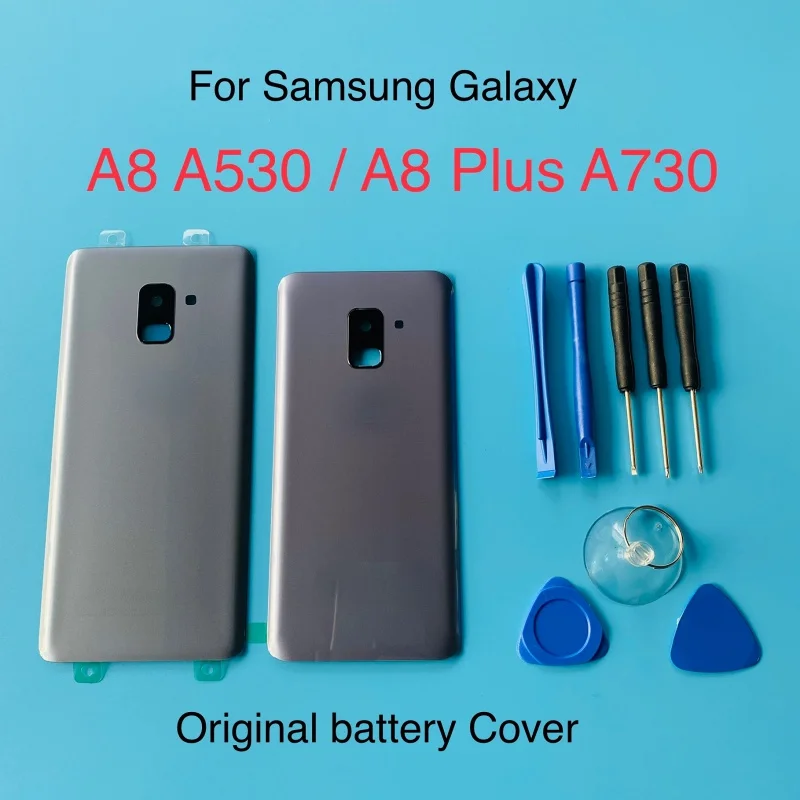 Задняя крышка батарейного отсека Корпус для Samsung Galaxy A8 Plus A730 A730F A8 A530 A530F 2018 задний стеклянный корпус клейкая наклейка инструмент