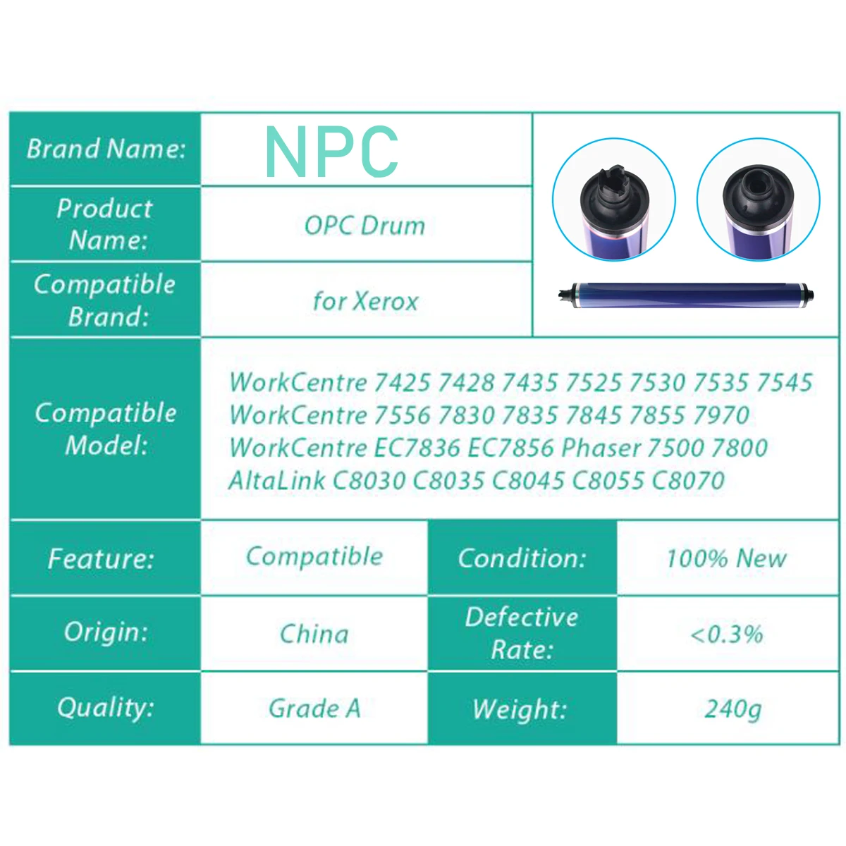 1 шт. цилиндр OPC БАРАБАН для Xerox Workcentre AltaLink C8030 C8035 C8045 C8055 C8070 Phaser 7500 7800 013R00662 13R662 013R662