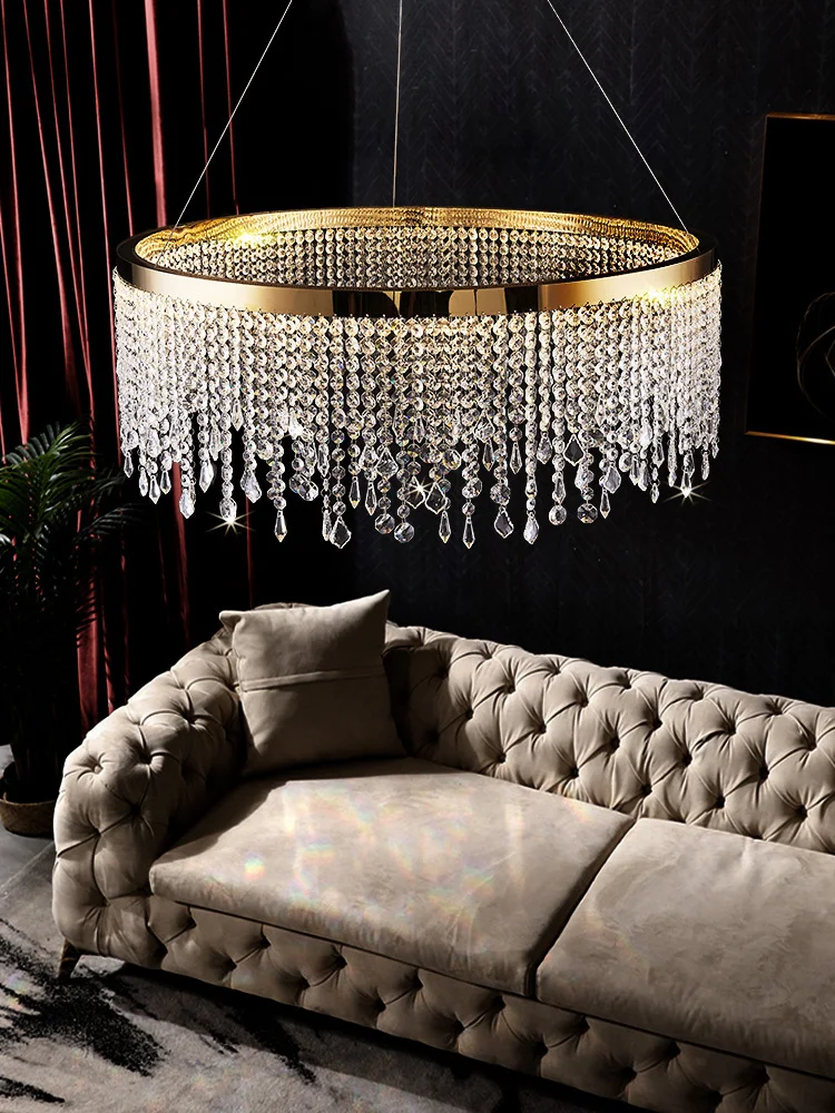 

Crystal Hanging Chandelier Ring For Living Room Bedroom Dining Loft Home Modern Luxury Gold Decor Lighting LED Pendant Lamp