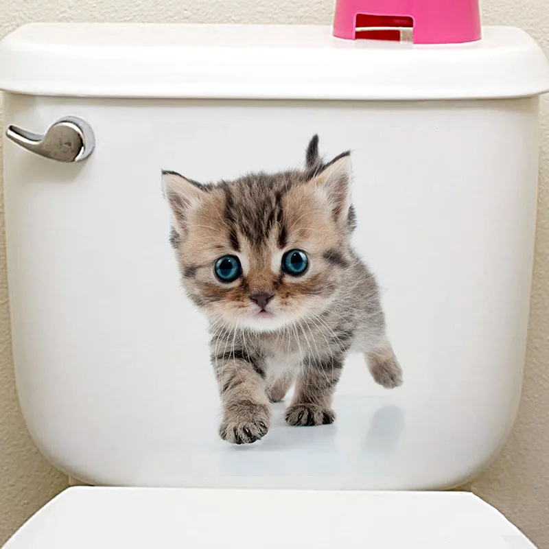 

Lovely Cat Dog Toilet Stickers Home Decoration Diy Funny Cartoon Animal Wc Mural Art Vivid 3d Kitten Puppy Safari Pvc Wall Decal
