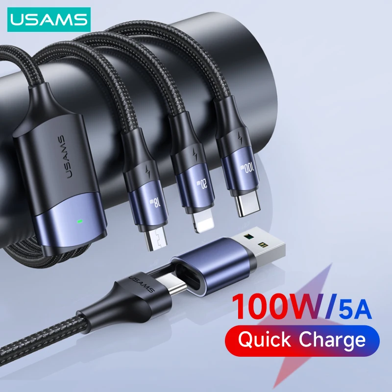 ?????? ??????? ??????? ? ???????? ?????? USAMS PD 100 ?? 5 ? 1, ?????? QC 3,0 ? ????????? USB Type-C ? Micro USB Lightning ??? iPhone, iPad, Huawei, Xiaomi, Samsung