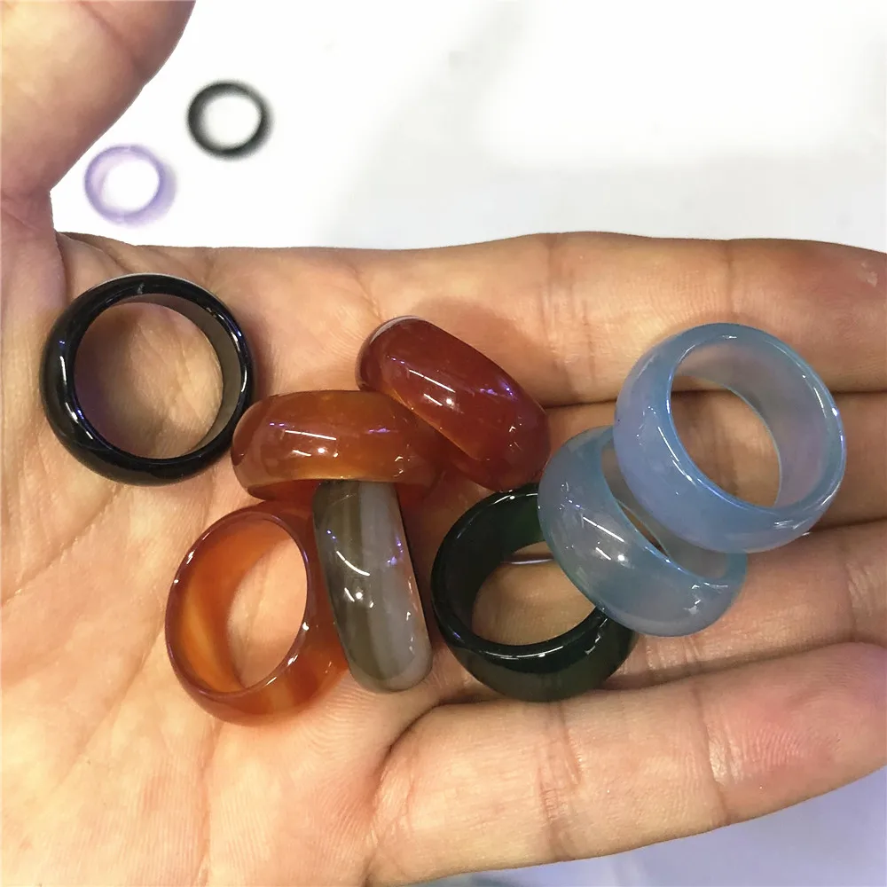 

Wholesale Unisex Natural Mineral Ring Multicolor Black Green Red Agates Circle Ring Natural Gem Stone Finger Rings Charms Gifts