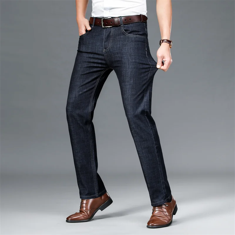 Men Spring Ice Silk Business Jean 2022 New Fashion Men Straight Trousers Baggy Casual Jean Autumn Lightweight Trousers Men Pants