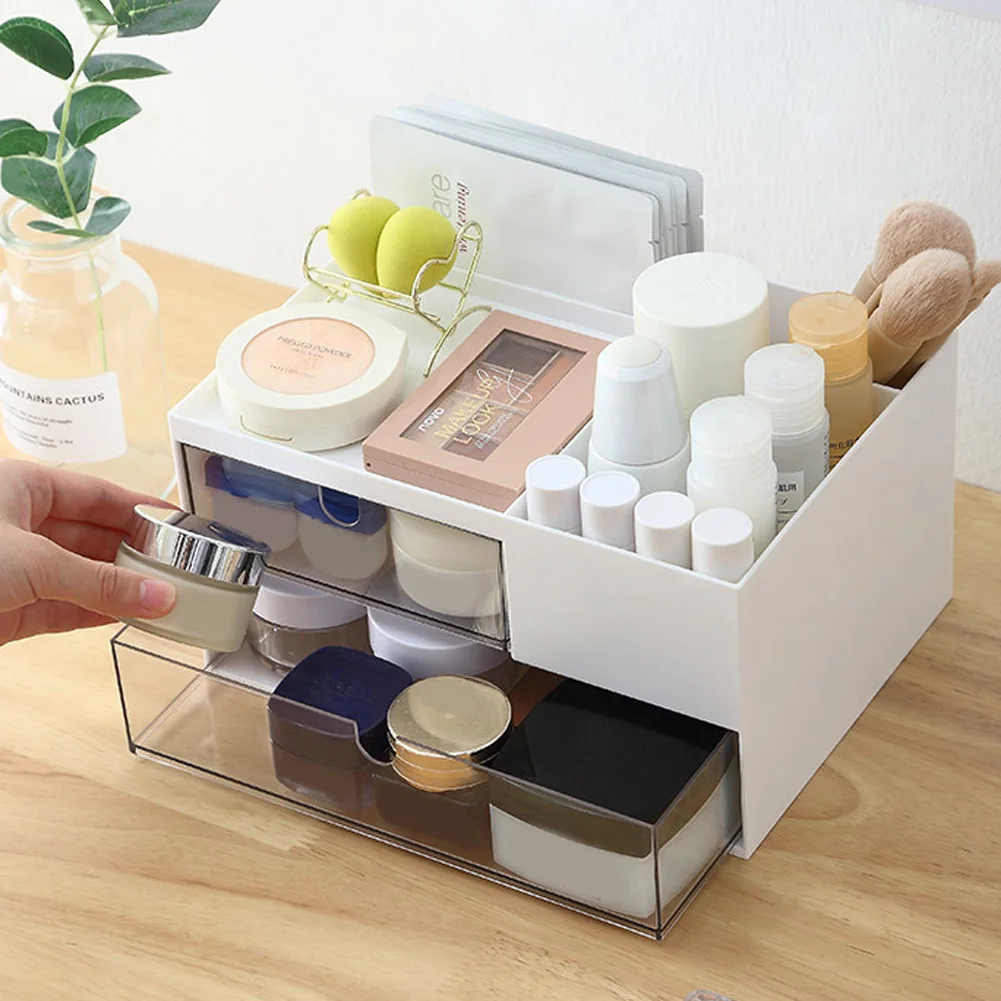 

Storage Bins Aesthetic Large Capacity Stuff Home Use 4 Compartments Make Up Room Decor Pen Holder Cute Desk Organizer 2 Drawers