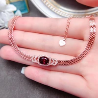 925 sterling silver natural garnet gemstone fashion chain bracelet for women fine accessaries bangle jewelry