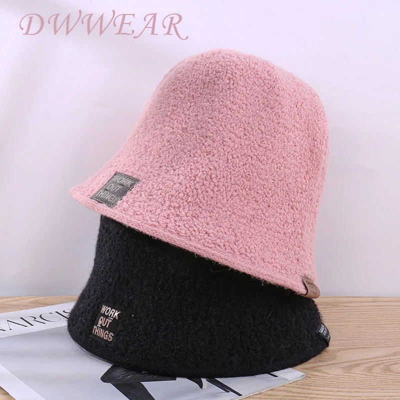 

2022 NEW women's winter Bucket hat Felt Lamb wool for girl autumn and winter fashion Fur panama hip hop hat off pink cap