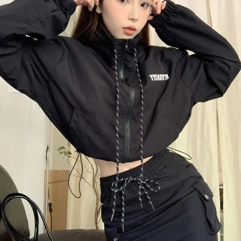 

Черная ветровка Deeptown, женские куртки Gorpcore, уличная укороченная куртка на молнии в стиле K-POP Y2k, корейская мода, уличная одежда в стиле хиппи, Харадзюку